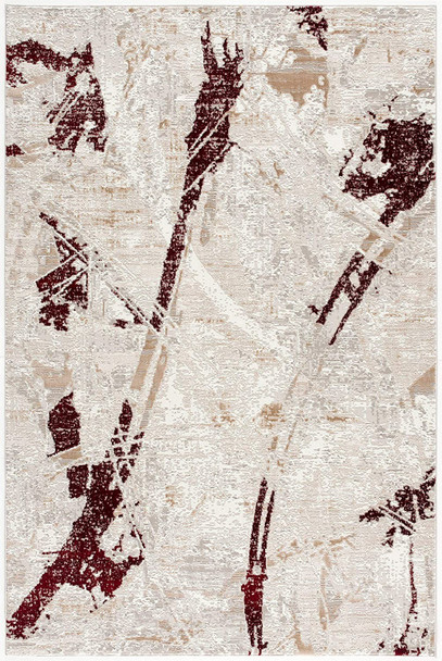 7 x 10 Red and Ivory Modern Distressed Area Rug