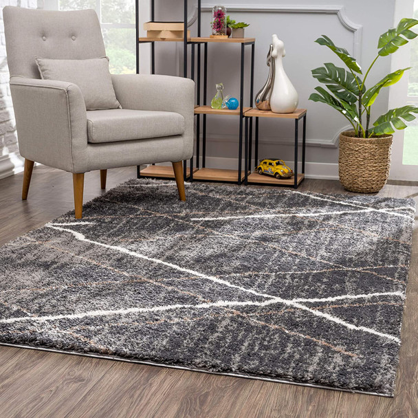 3 x 5 Gray Modern Distressed Lines Area Rug