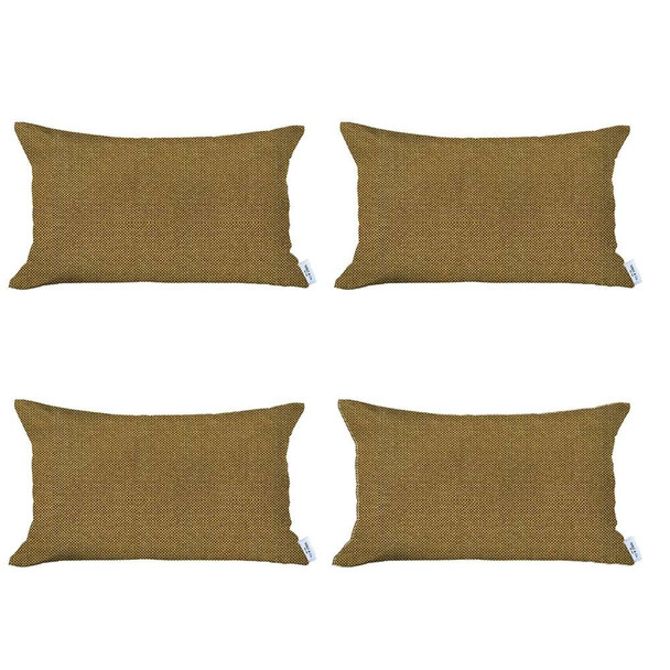 Set of 4 Yellow Jacquard Lumbar Pillow Covers