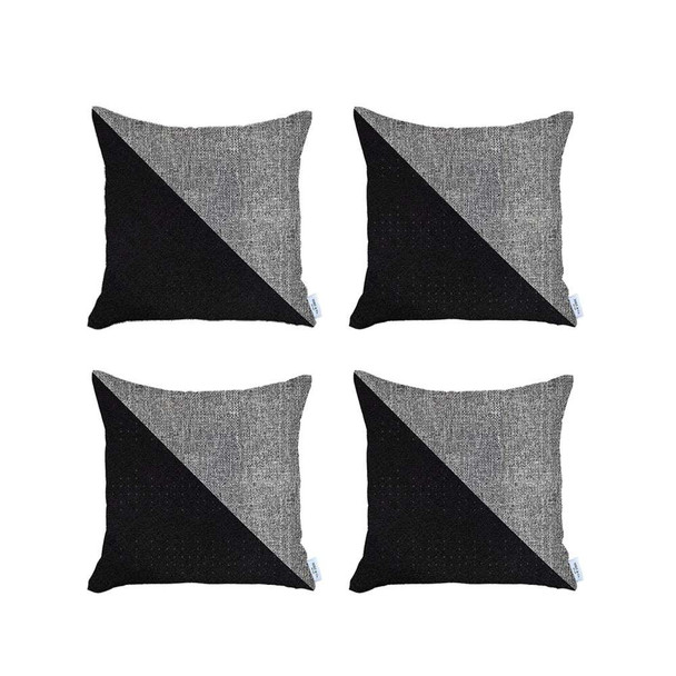 Set of 4 Black and White Diagonal Pillow Covers