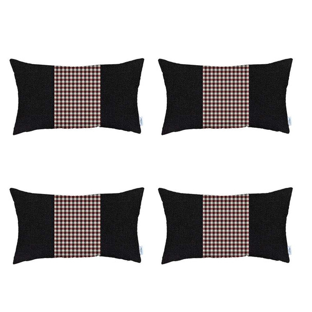 Set of 4 Red and Black Center Lumbar Pillow Covers