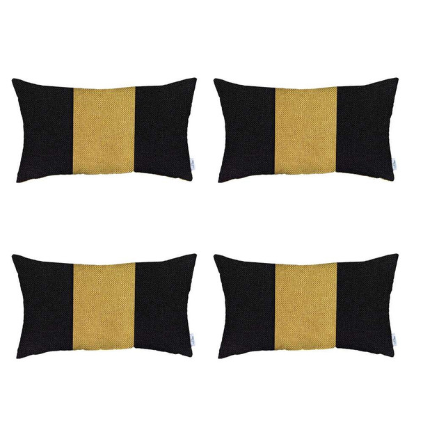 Set of 4 Black and Yellow Lumbar Pillow Covers