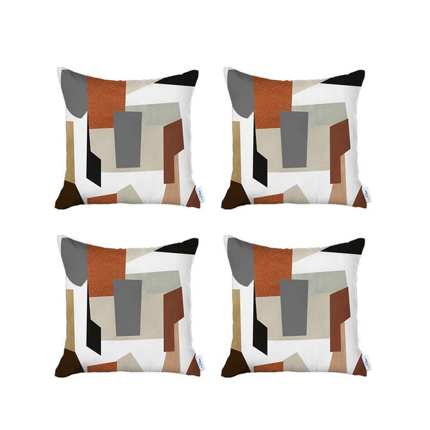 Set of 4 Ivory and Orange Geometric Pillow Covers