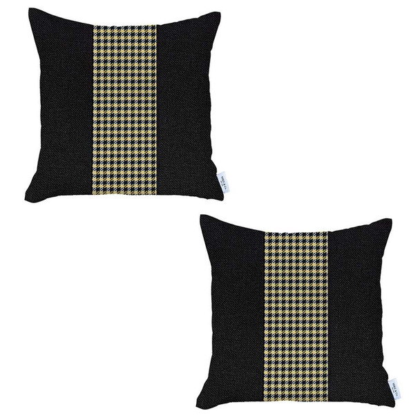 Set of 2 Black and Yellow Houndstooth Pillow Covers