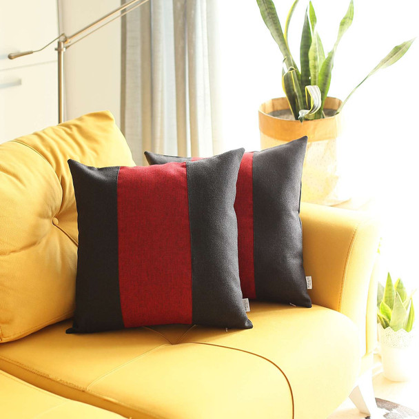 Set of 2 Black and Red Center Pillow Covers