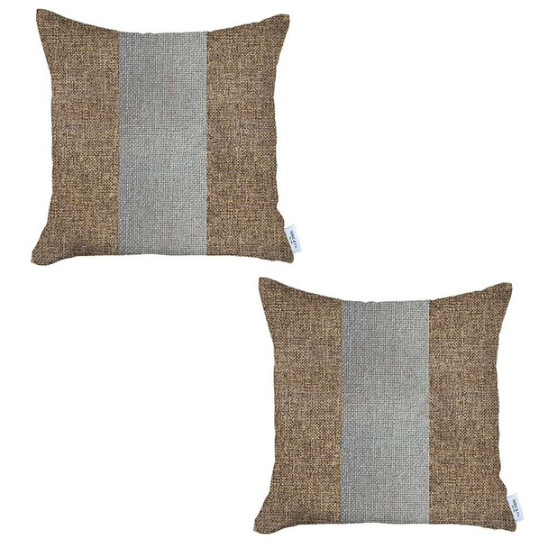 Set of 2 Brown and White Center Pillow Covers