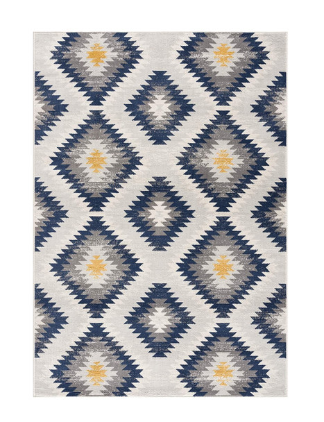 2 x 8 Blue and Gray Kilim Pattern Runner Rug