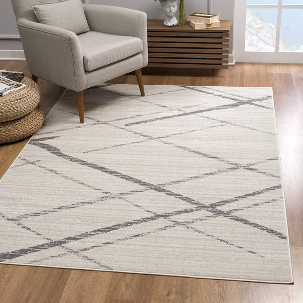 2 x 15 Gray Modern Abstract Pattern Runner Rug