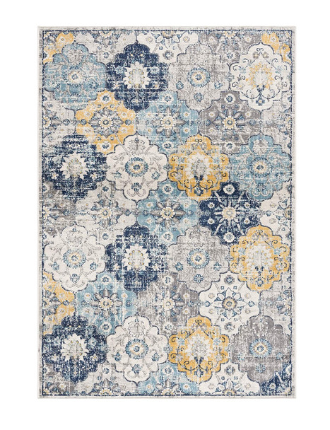 7 x 10 Blue Distressed Floral Area Rug