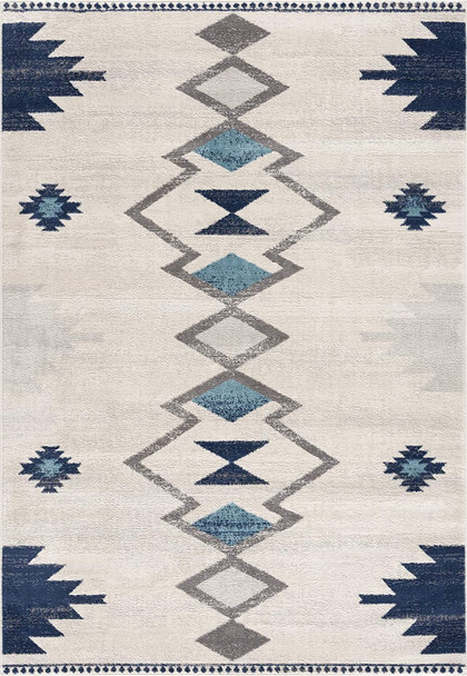 2 x 13 Navy and Ivory Tribal Pattern Runner Rug