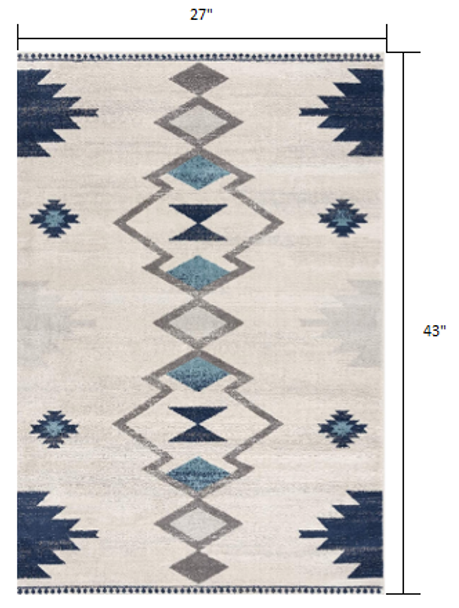 2 x 4 Navy and Ivory Tribal Pattern Area Rug