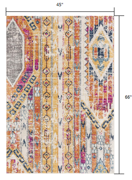 4 x 6 Gold and Ivory Distressed Tribal Area Rug