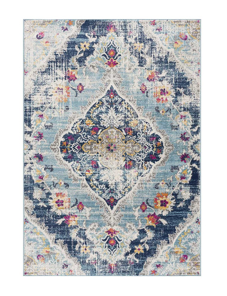 2 x 15 Blue Distressed Medallion Runner Rug