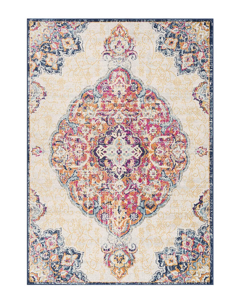 2 x 8 Cream Decorative Medallion Runner Rug