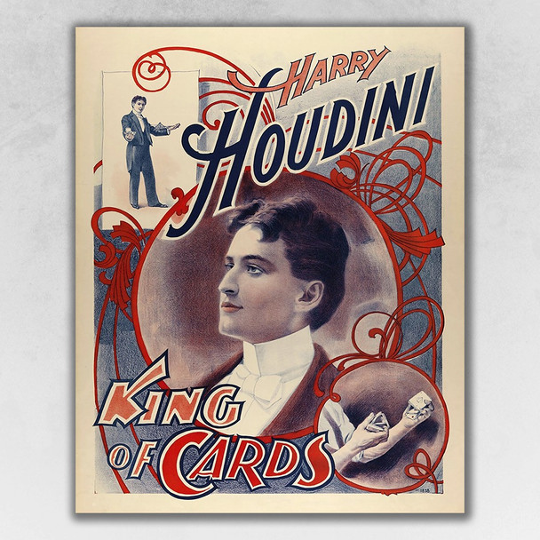 24" x 20" Houdini King of Cards Vintage Magic Poster Wall Art
