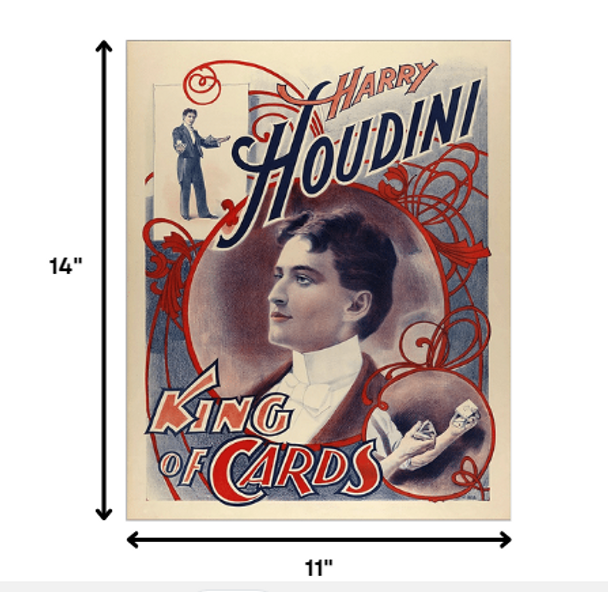 11" x 14" Houdini King of Cards Vintage Magic Poster Wall Art