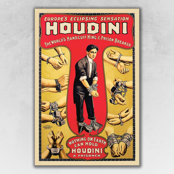 20" x 30" Houdini Handcuff King Vintage Magic Poster Wall Art