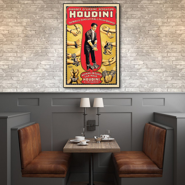 20" x 30" Houdini Handcuff King Vintage Magic Poster Wall Art