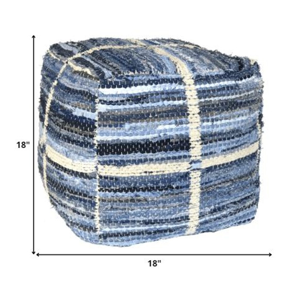 Blue Striped Square Pouf