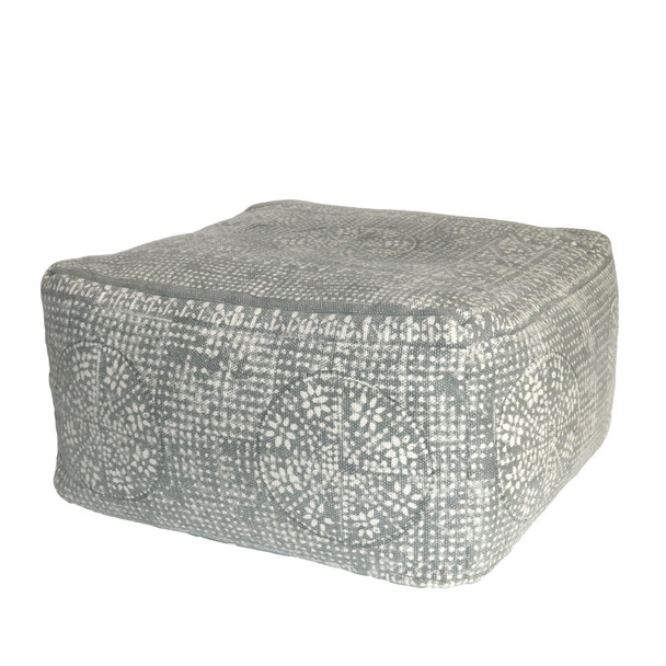 Light Gray Patterned Square Pouf