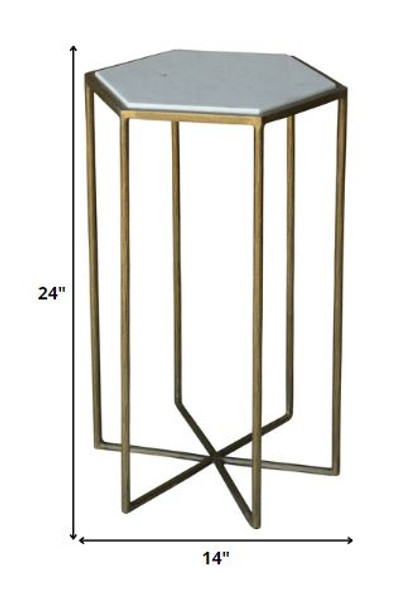 Geometric Gold and White Marble Side Table