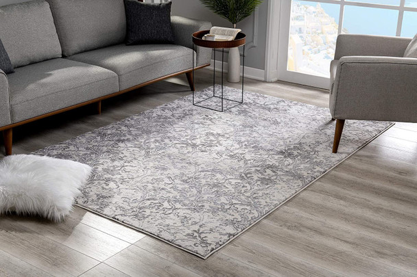 7 x 10 Cream and Gray Faded Filigree Area Rug