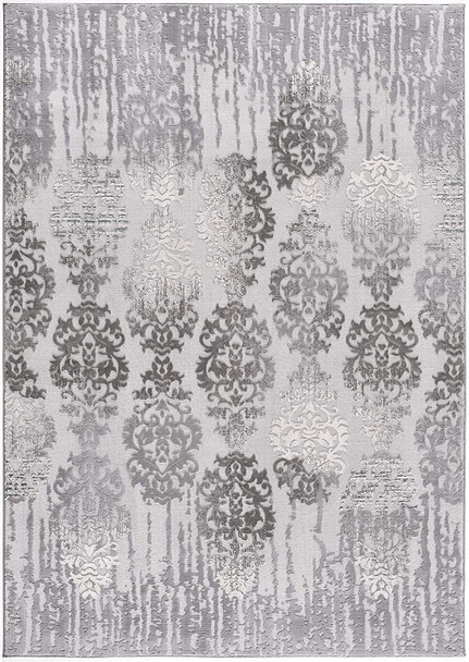 2 x 8 Gray Dripping Damask Runner Rug