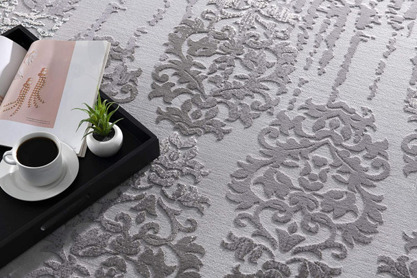 8 x 11 Gray Dripping Damask Area Rug