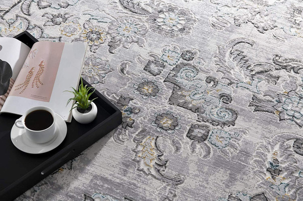 8 x 11 Gray Modern Jacobean Floral Area Rug