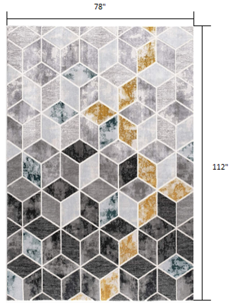 7 x 10 Gray and Gold Cubic Block Area Rug