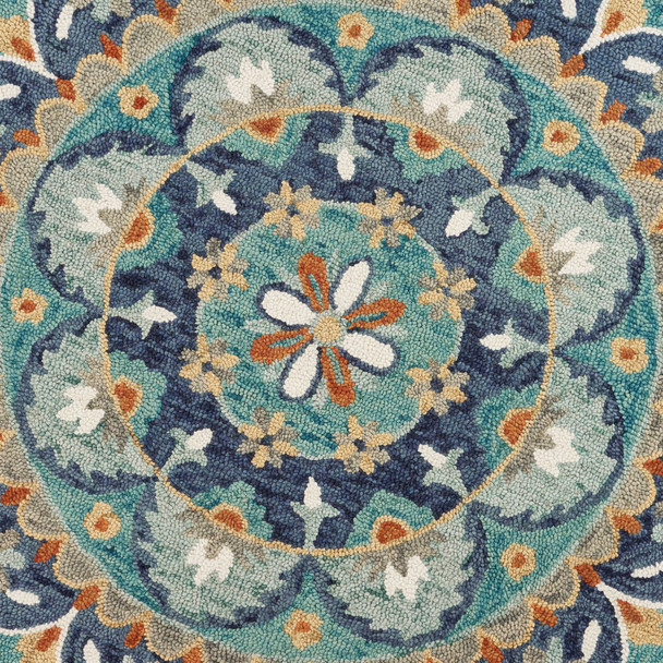 4 Round Blue Floral Mandala Area Rug