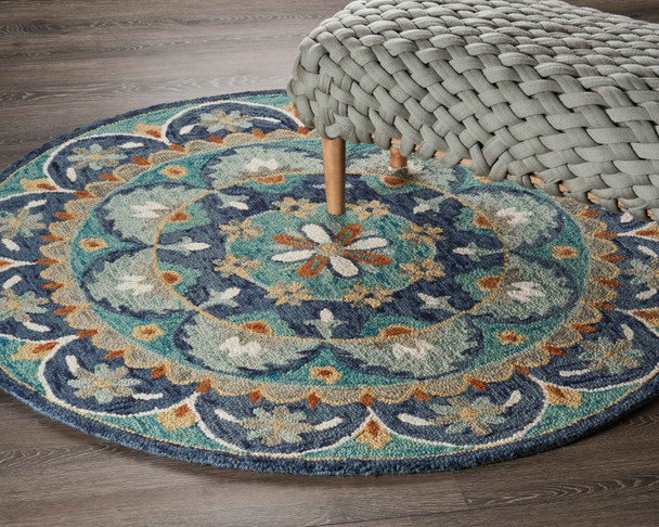 4 Round Blue Floral Mandala Area Rug