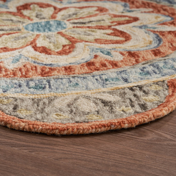 4 Round Orange Scalloped Edge Area Rug