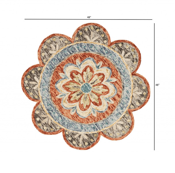 4 Round Orange Scalloped Edge Area Rug