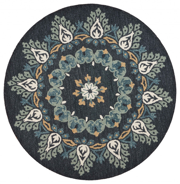 4 Round Black Floral Paradise Area Rug