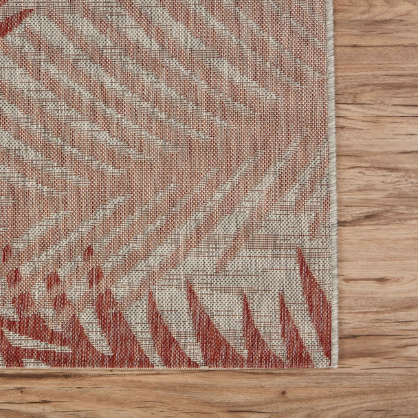 8 x 9 Red Palm Leaves Indoor Outdoor Area Rug