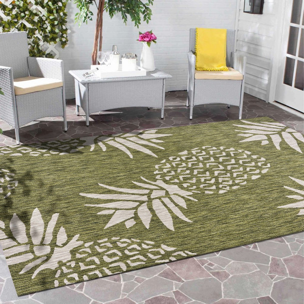 5 x 7 Green Pineapple Indoor Outdoor Area Rug