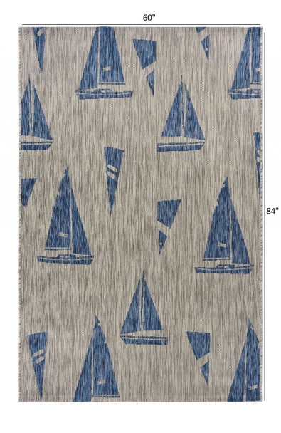 5 x 7 Gray Sailboat Indoor Outdoor Area Rug