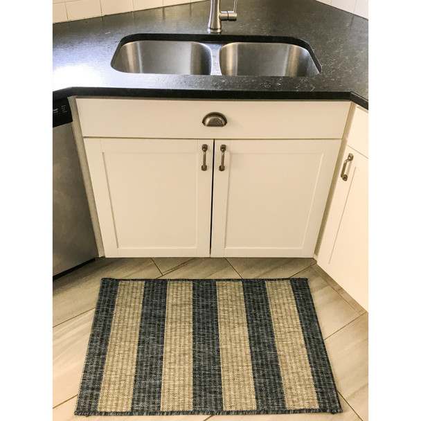 2 x 3 Navy Stripes Indoor Outdoor Scatter Rug