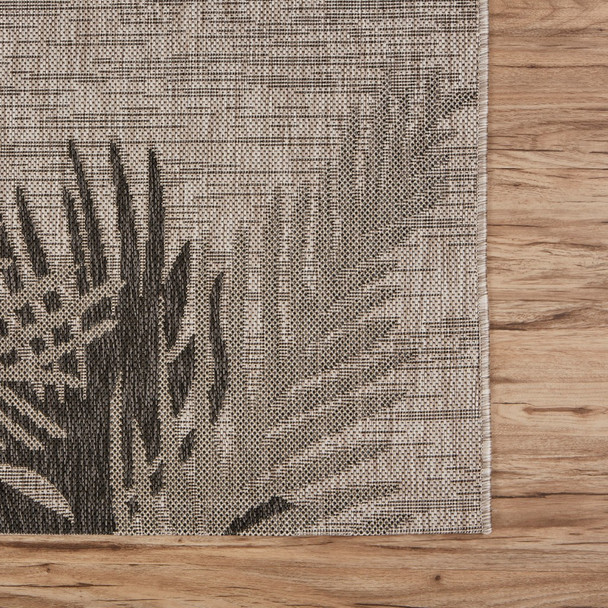 2 x 3 Beige Palm Leaves Indoor Outdoor Scatter Rug