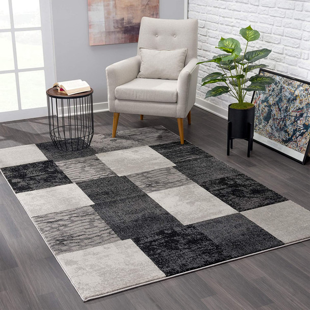 2 x 20 Gray Geometric Blocks Runner Rug