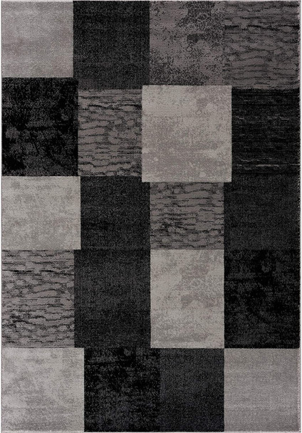 2 x 20 Gray Geometric Blocks Runner Rug