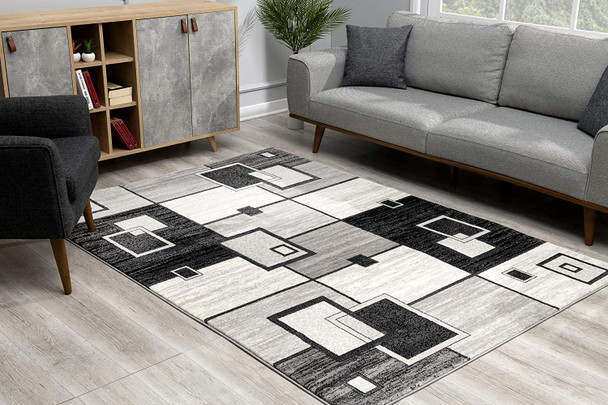 2 x 15 Gray Asymmetric Blocks Runner Rug