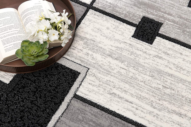 3 x 8 Gray Asymmetric Blocks Runner Rug