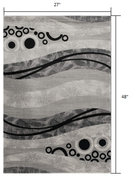 2 x 4 Gray and Black Abstract Waves Area Rug