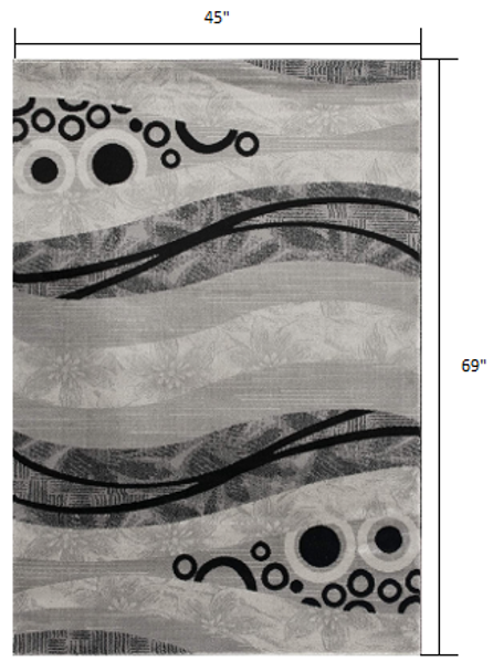 4 x 6 Gray and Black Abstract Waves Area Rug
