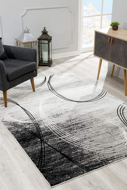 8 x 11 Gray Distressed Swirls Area Rug