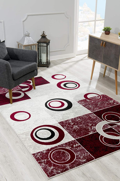 2 x 15 Red and White Inverse Circles Runner Rug