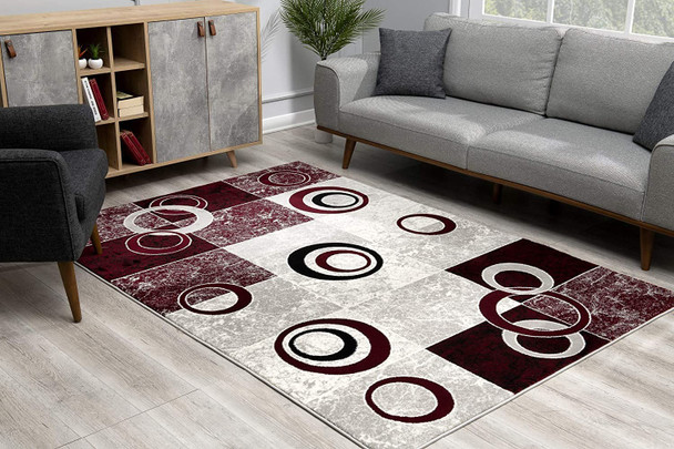 2 x 4 Red and White Inverse Circles Area Rug