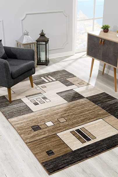 3 x 13 Beige and Brown Geometric Runner Rug